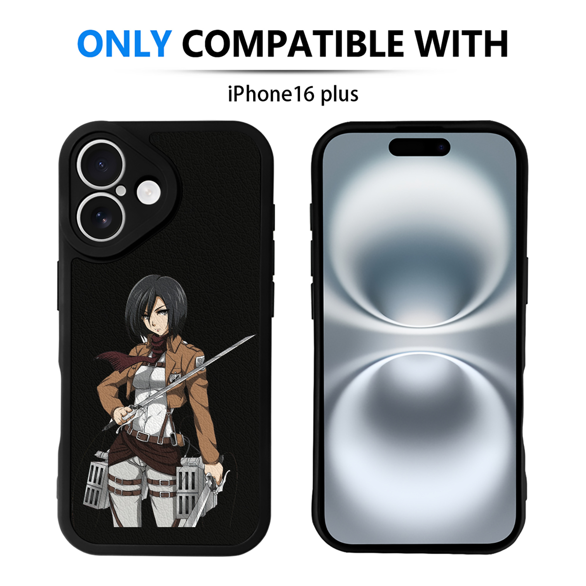 （画像用） 進撃の巨人 ミカサ·アッカーマン Attack on Titan Mikasa Ackerman 【iPhone 16シリーズ対応】シリコンスマホケース（レザー調） 材質：シリコン